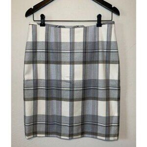 Katherine Kelly Plaid Pencil Skirt Womens Size 8 Gray Cream Lined Zip Back